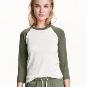 H&M Army Green Baseball-style Shirt